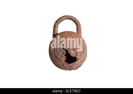 very rusty old lock isolated on white background Stock Photo
