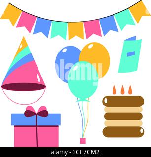 Birthday celebration attributes vector set Stock Vector