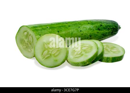 Cucumber and slices isolated on white background. Stock Photo