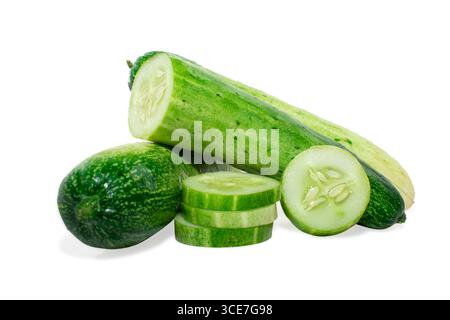 Cucumber and slices isolated on white background. Stock Photo