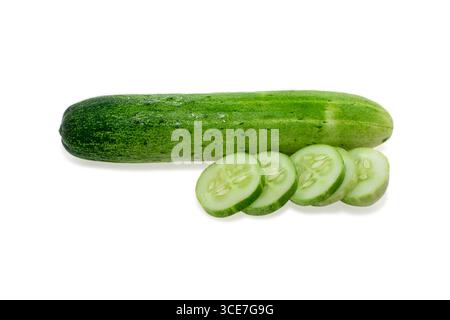 Cucumber and slices isolated on white background. Stock Photo