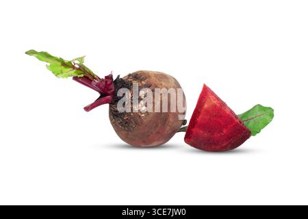 Closeup beetroot (beet root) and cut in half sliced isolated on white background. Stock Photo
