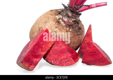 Closeup beetroot (beet root) and cut in half sliced isolated on white background. Stock Photo