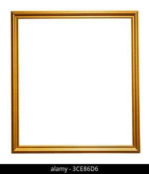 vintage narrow simple golden wooden picture frame cutout on white background Stock Photo