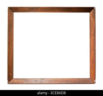 vintage narrow simple flat wooden picture frame cutout on white background Stock Photo