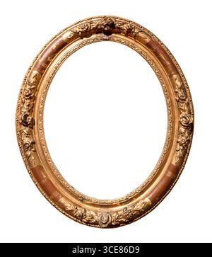 baroque vertical oval golden picture frame cutout on white background Stock Photo