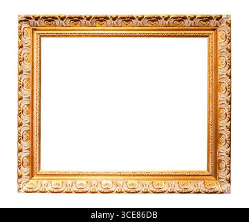 old horizontal light wooden painting frame cutout on white background Stock Photo