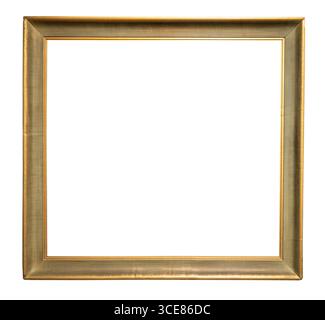 vintage narrow simple green golden wooden picture frame cutout on white background Stock Photo