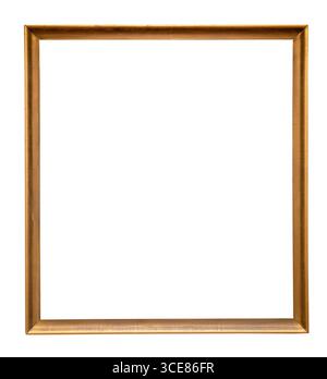 vintage narrow simple flat golden wooden painting frame cutout on white background Stock Photo
