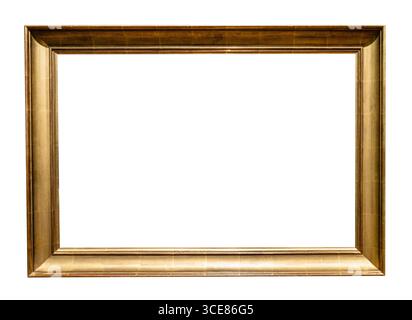 old horizontal golden plain picture frame cutout on white background Stock Photo