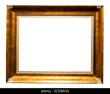 old horizontal wooden plain picture frame cutout on white background Stock Photo