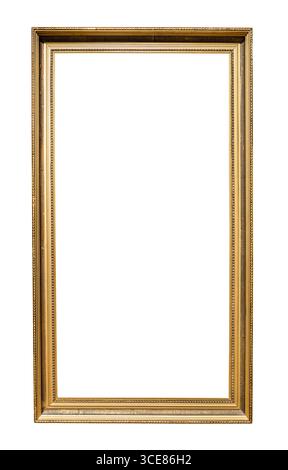 old vertical high golden picture frame cutout on white background Stock Photo