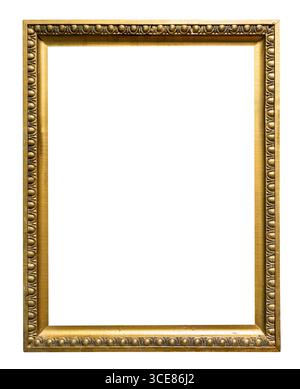 vintage vertical golden picture frame cut out on white background Stock Photo