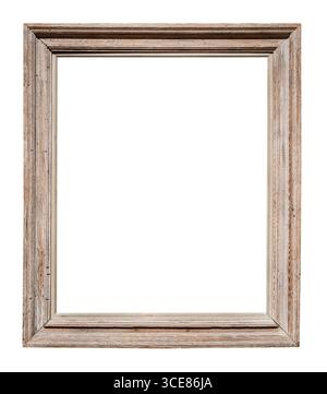 shabby vertical wooden picture frame cut out on white background Stock Photo