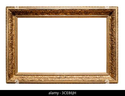retro horizontal golden carved painting frame cutout on white background Stock Photo