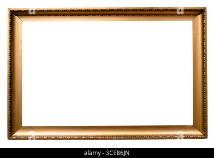 retro horizontal plain wooden golden painting frame cut out on white background Stock Photo