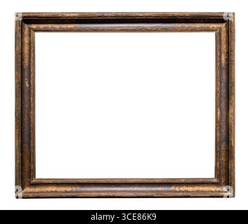 retro horizontal dark brown wooden picture frame cut out on white background Stock Photo