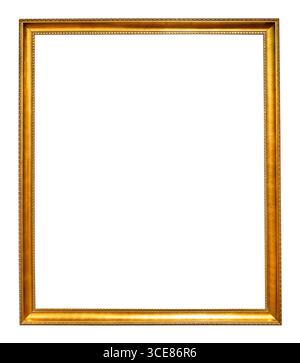 retro vertical common narrow golden picture frame cut out on white background Stock Photo