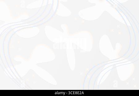 Gradient background grey and white, calming vector cover with abstract shapes, wavy stripes and dotted lines. Trendy minimalist soft aesthetic banner Stock Vector