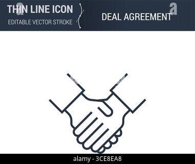 Deal Agreement Icon - Thin Line Business Symbol. Ideal for Web Design. Quality Outline Vector Concept. Premium, Simple, Elegant Logo. Stock Vector