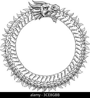 Ouroboros Circle Dragon Eating Circular Tail Stock Vector