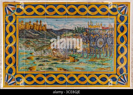 Tiled depiction, in the Casbah, of a Saracen army gathered outside the city walls, Mazara del Vallo, Sicily Stock Photo