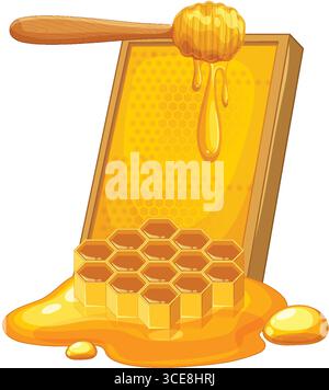Honey dripper with honeycomb and flowing honey Stock Vector