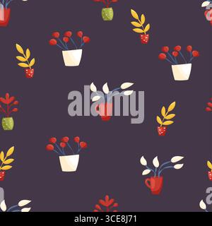 Vector seamless pattern with houseplants in pots Stock Vector