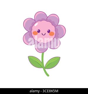 Adorable Purple Flower Character with a Smiling Face Stock Vector