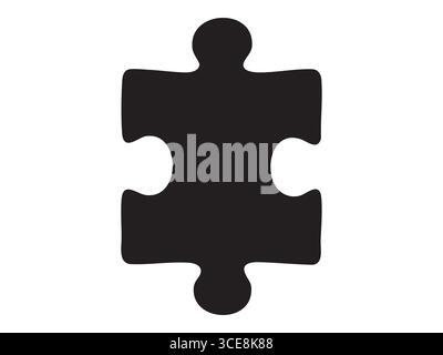 Black silhouette of single puzzle piece, isolated on white background. concept of puzzle, connection, problem-solving, game, education, jigsaw, icon, Stock Vector