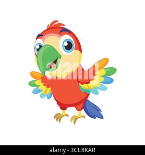 Colorful Parrot with Rainbow Wings and Smiling Expression Stock Vector