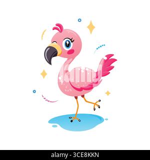 Playful Pink Flamingo Character with Winking Expression Stock Vector