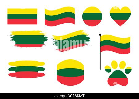 Diverse Illustrations of the Lithuanian Flag in Various Styles. Stock Vector
