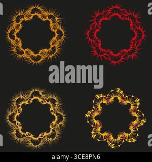 Abstract floral wreaths. Fiery glowing round shapes. Decorative Vector frames. Dynamic organic illustration set. EPS 10. Stock Vector