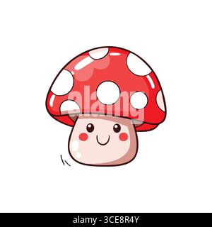 Cute Cartoon Red Mushroom with White Polka Dots Stock Vector