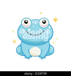 Cute Cartoon Blue Frog Character with Sparkles Stock Vector