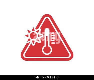 Heat Warning Icon with Thermometer and Sun Symbol Stock Vector