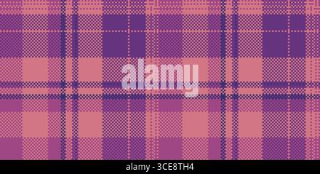 Pixelated tartan pattern with a purple and pink color palette. Perfect for backgrounds, textiles, or digital design with a retro feel. Use for crafts Stock Vector