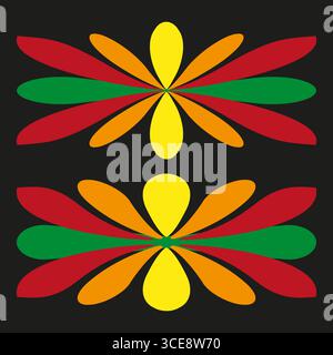 Colorful floral ornament. Red yellow green motif. Symmetrical decorative pattern. Vector abstract illustration. EPS 10. Stock Vector