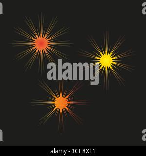Abstract starburst shapes. Glowing light elements. Sunburst Vector illustration. Orange yellow sparkles. EPS 10. Stock Vector