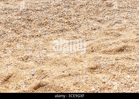 Close-up of fine beach pebbles in shades of beige and cream under bright sunlight Stock Photo
