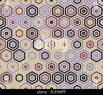 Tileable hexagon background. Bold rounded stacked hexagon cells. Hexagonal cells. Multiple tones color palette. Seamless pattern. Stock Vector
