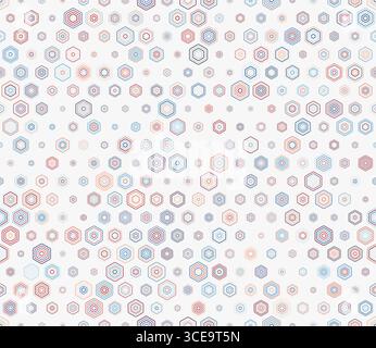 Hexagon grid pattern. Multicolored geometric elements of varied size. Rounded stacked hexagons mosaic cells. Honeycomb geometric shapes. Stock Vector