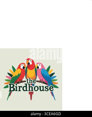 "Vibrant Birdhouse Logo with Parrots" Stock Vector