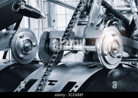 Ultrasonic and X-ray industrial equipment for testing the quality of a weld on a large diameter metal pipe, industrial concept Stock Photo