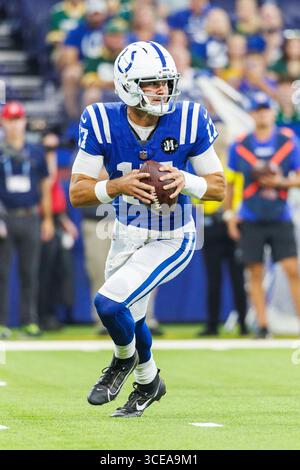 Colts Quarterback Daniel Jones 17 Throws Against The August 16 2025 Colts Quarterback Daniel Jones 17 Passes The Ball During Nfl Preseason Game Action Against The Green Bay Packers At Lucas Oil Stadium In Indiana John Mersitscsm 3cea9m1
