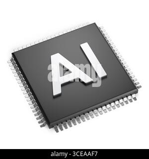 Computer chip with the acronym AI isolated on white background. Artificial intelligence concept. 3D illustration. Stock Photo