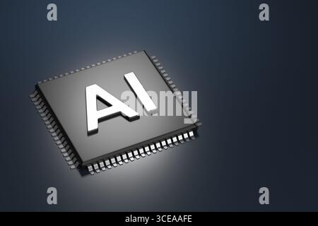 Computer chip with the acronym AI with copy space. Artificial intelligence concept. 3D illustration. Stock Photo