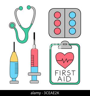 Set of medical icons. Collections of colorful medical elements. Stock Vector