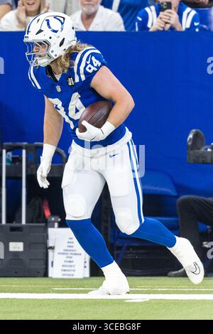 Colts Tight End Tyler Warren 84 Plays During The First August 16 2025 Colts Tight End Tyler Warren 84 During Nfl Preseason Game Action Against The Green Bay Packers At Lucas Oil Stadium In Indiana John Mersitscsm 3cebg8f